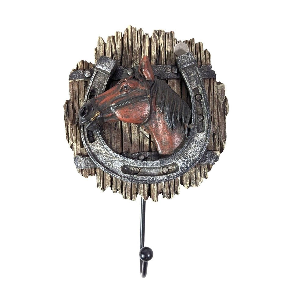 Rivers Edge Horse and Horseshoe Wall Hook Stonewood Barnwood Style 6 x 4-in Gift